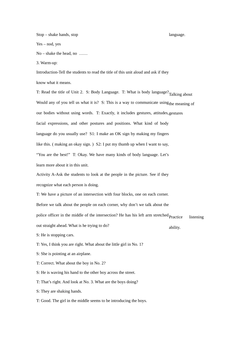 七年级英语下：Unit 2 Body language lesson 1教案教科版_第2页