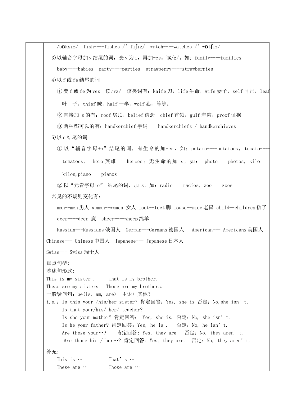 七年级英语上册 Unit 2 This is my sister讲义习题 （新版）人教新目标版-（新版）人教新目标版初中七年级上册英语教案_第3页