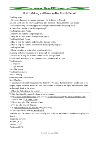 高中英语第二册上Unit 1 Making a difference-The Fourth Period