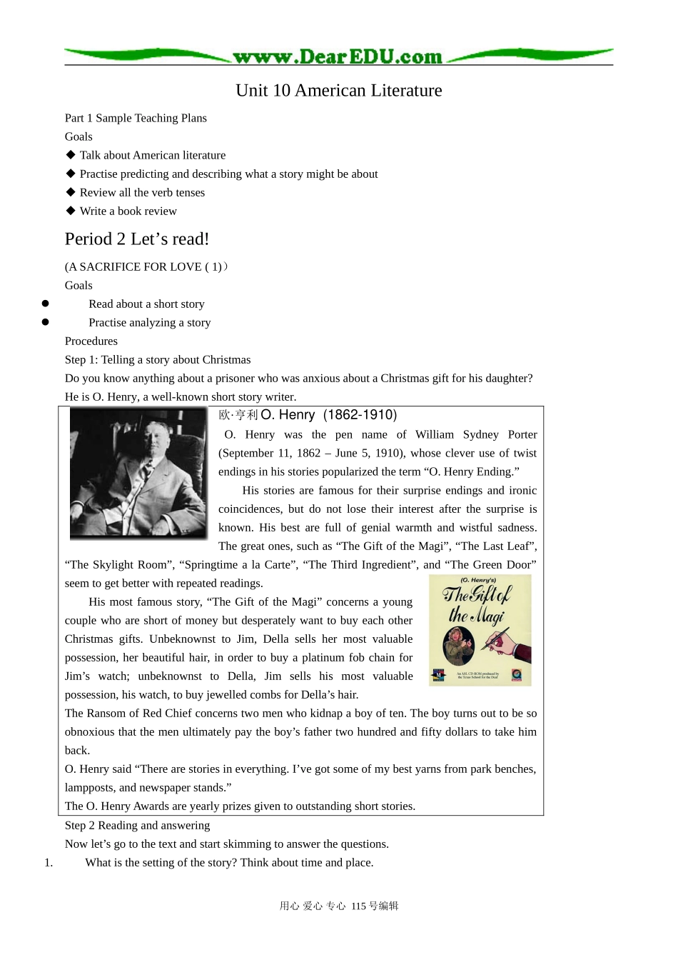 高中英语第三册(全一册)Unit 10 American Literature--Period 2 Let’s read_第1页