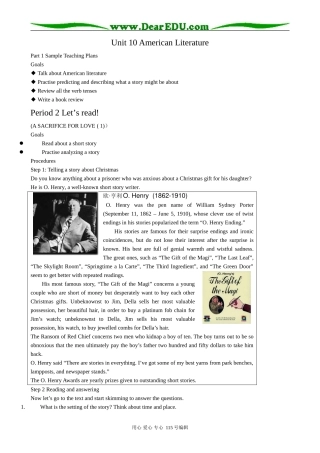 高中英语第三册(全一册)Unit 10 American Literature--Period 2 Let’s read