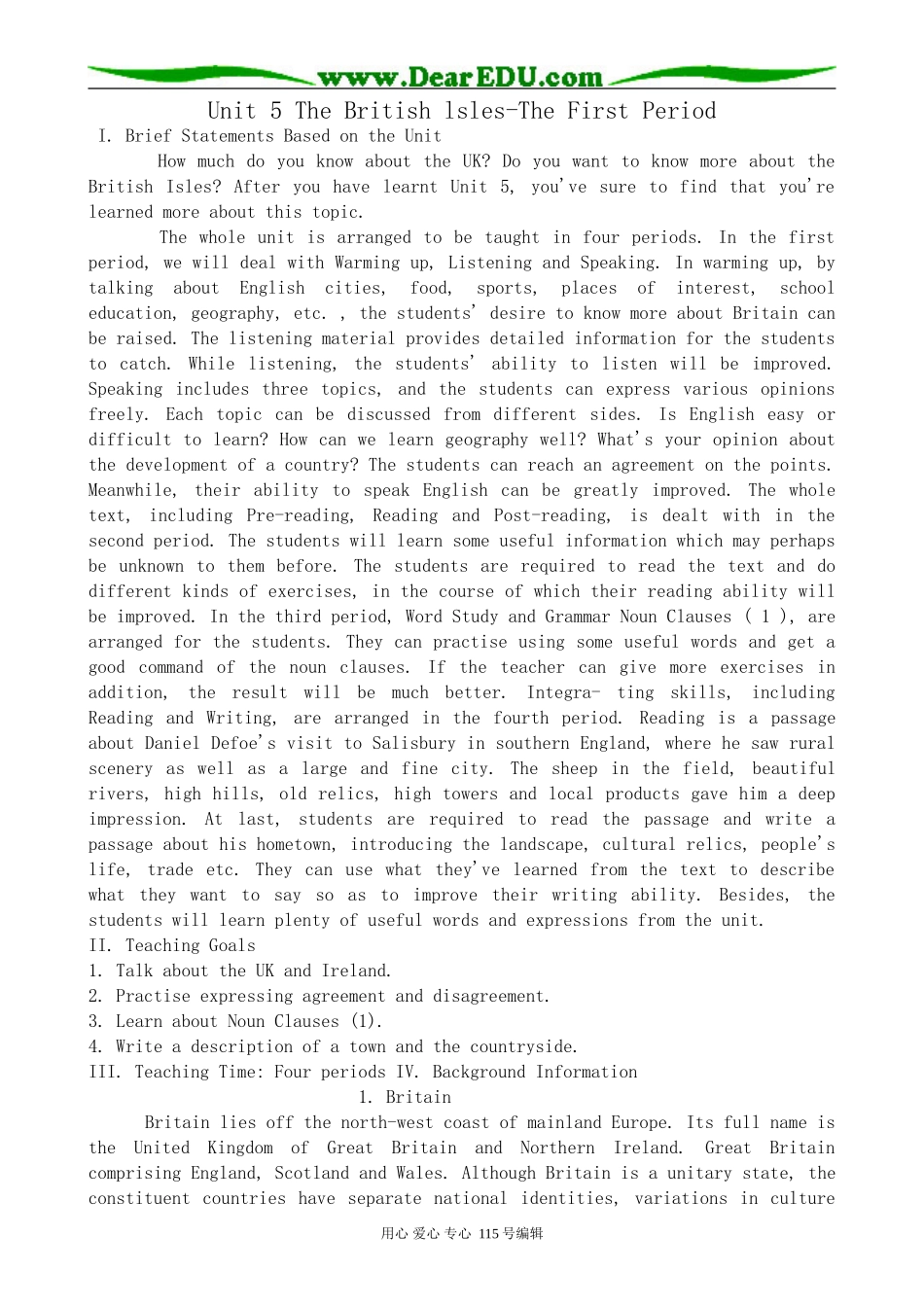 高中英语第二册上Unit 5 The British lsles-The First Period_第1页