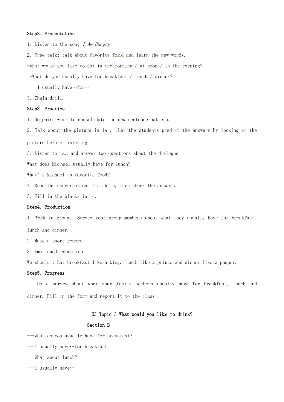 七年级英语上册《Unit 3 Topic 3 What would you like to drink 》Section B教案 （新版）仁爱版-（新版）仁爱版初中七年级上册英语教案_第2页