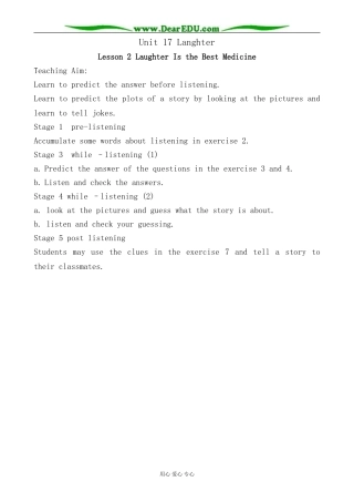 英语北师大版必修6 Unit17 Langhter--Lesson 2 Laughter Is the Best Medicine
