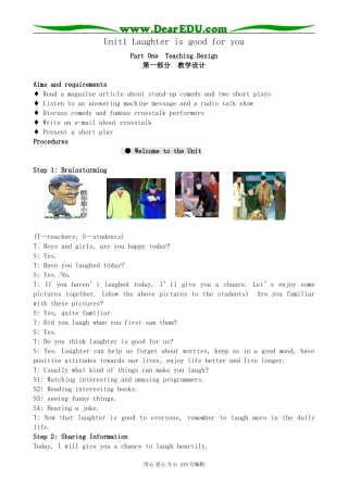 牛津版高中英语选修6Unit1 Laughter is good for you--Welcome to the Unit