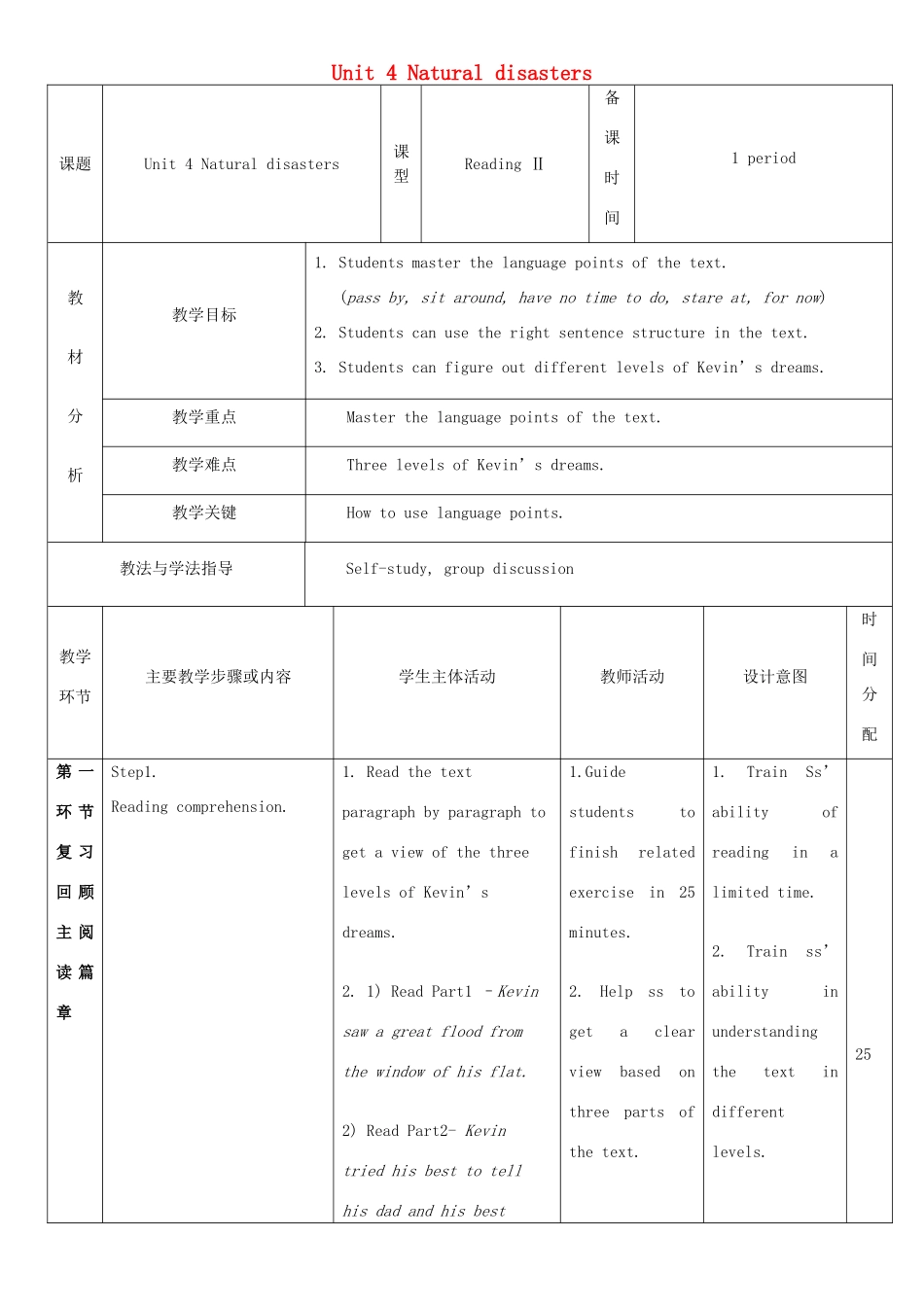 九年级英语下册 Module 2 Environmental problems Unit 4 Natural disasters教案3 牛津深圳版-牛津深圳版初中九年级下册英语教案_第1页