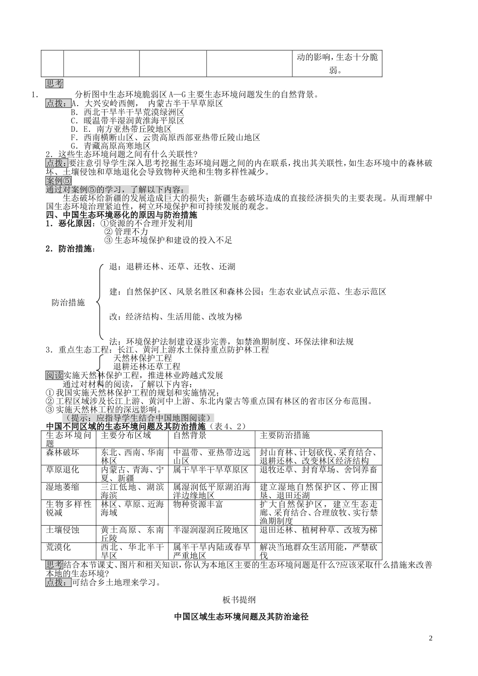 山西省运城市康杰中学高中地理 4.5 中国区域生态环境问题及其防治途径教案 新人教版选修6_第2页
