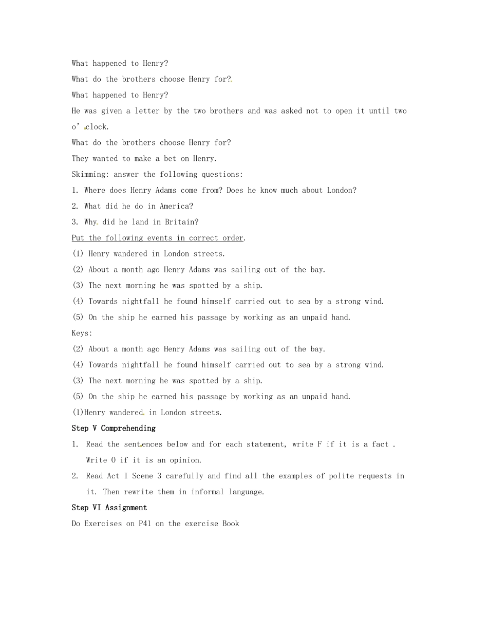 高中英语《Unit3 The Million Pound Bank Note》教案（2）新人教版必修3-新人教版高一必修3英语教案_第3页