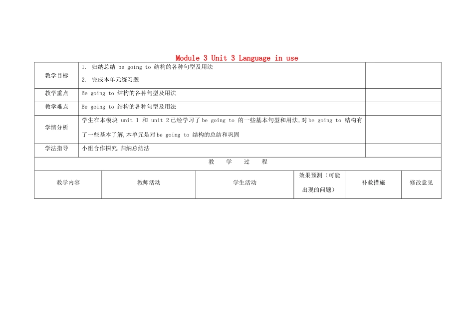 四川省华蓥市明月镇七年级英语下册 Module 3 Unit 3 Language in use教案 （新版）外研版_第1页
