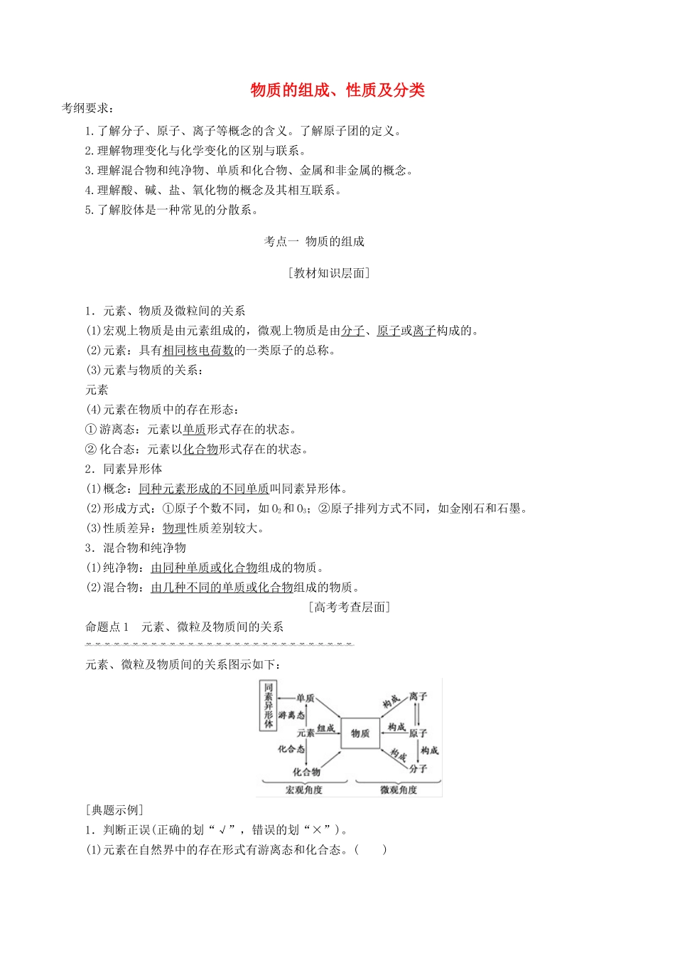 高考化学一轮复习 2.1 物质组成.性质与分类教案（含解析）-人教版高三全册化学教案_第1页