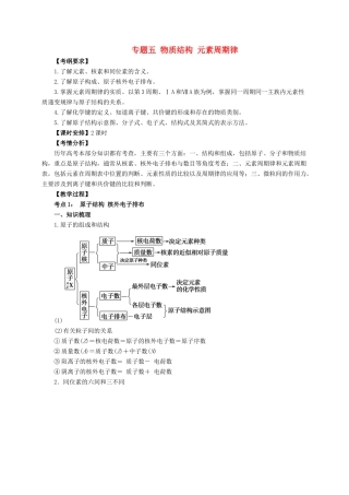 高考化学二轮专题突破 专题五 物质结构 元素周期律教案-人教版高三全册化学教案