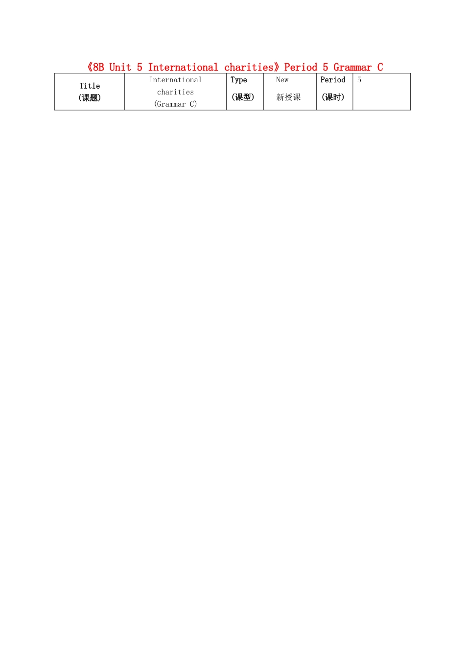 江苏省海安县大公初级中学八年级英语下册《8B Unit 5 International charities》Period 5 Grammar C教案 牛津版_第1页