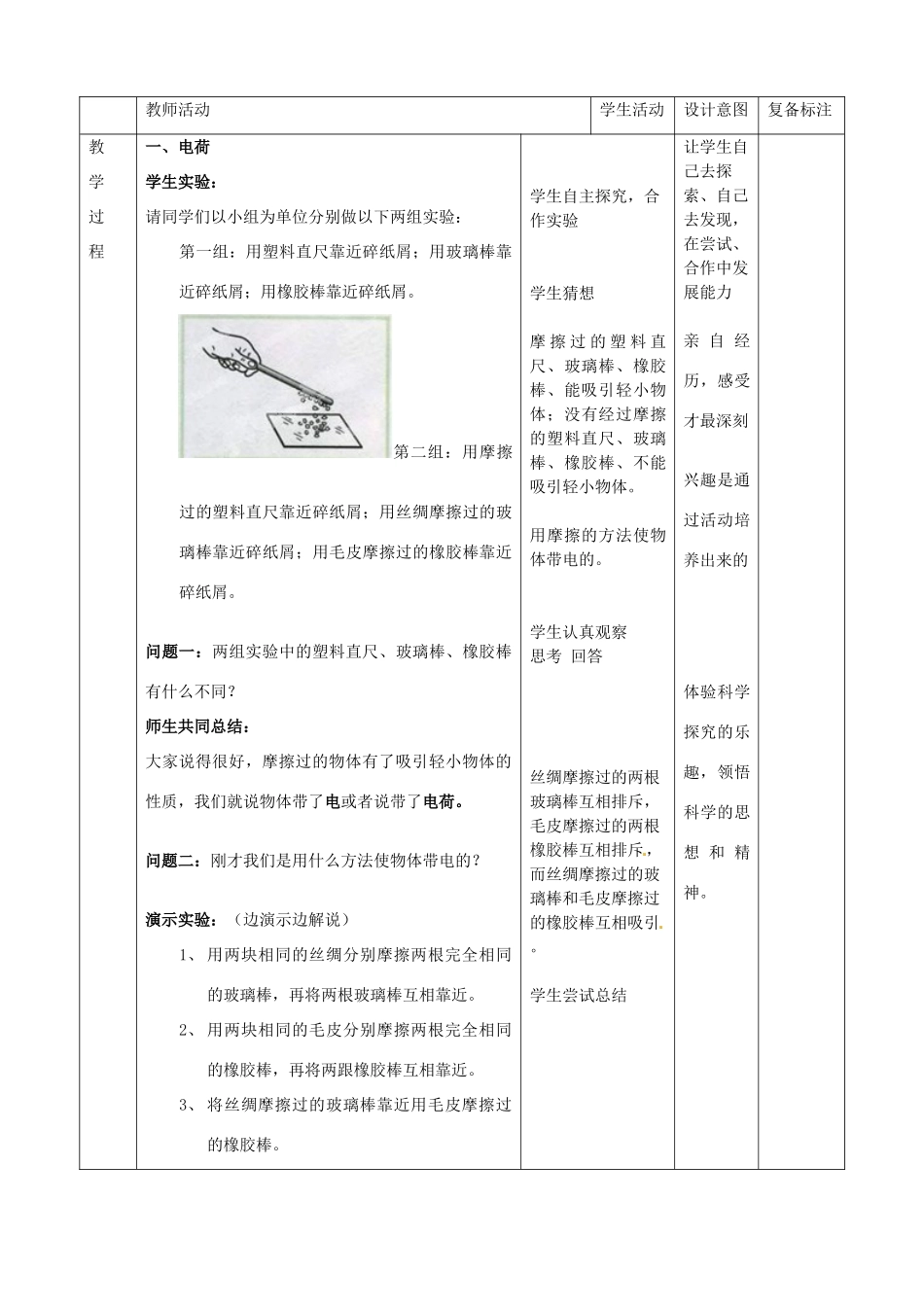 山东省邹平县实验中学八年级物理上册 5.1《电荷》教案 新人教版_第2页