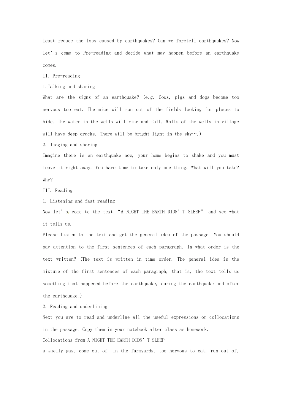 高中英语《Unit 4 Earthquakes》教案 新人教版必修1-新人教版高一必修1英语教案_第2页