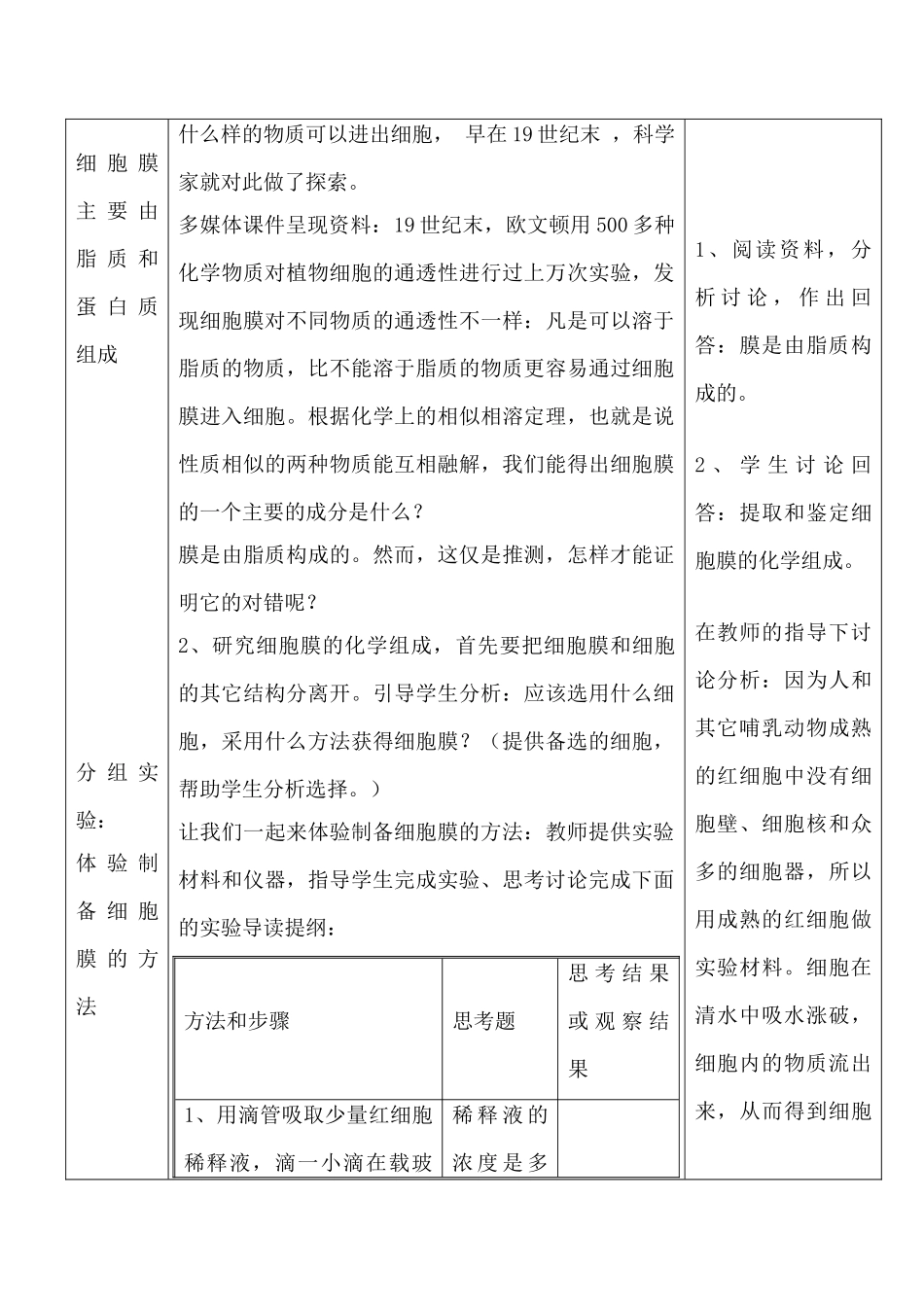 新人教版高中生物必修1细胞膜 系统的边界教案_第3页
