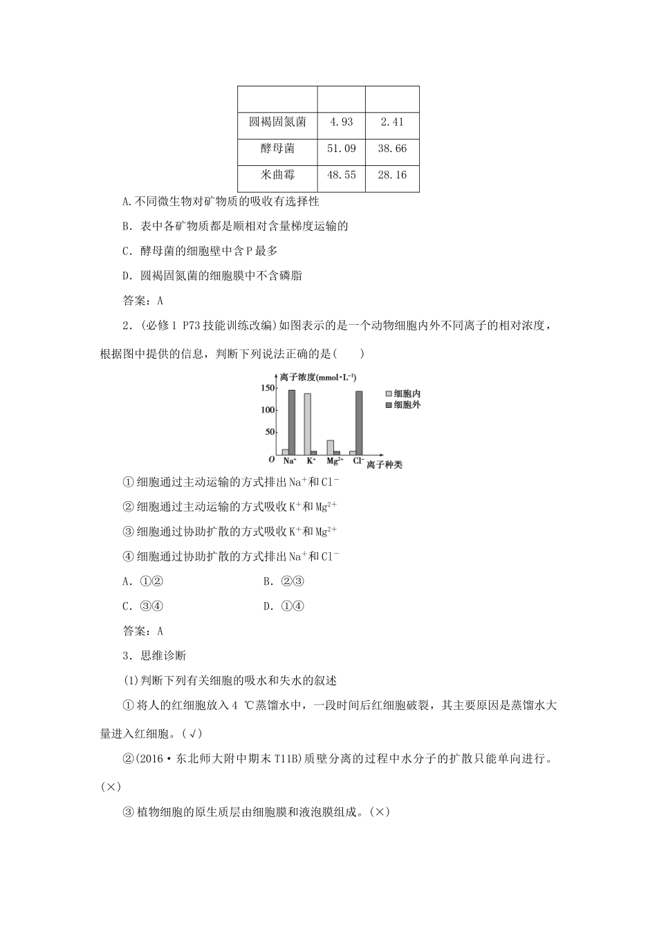 优化方案高考生物大一轮复习 第二单元 细胞的结构和物质运输 第7讲 物质跨膜运输的实例 物质跨膜运输的方式讲义-人教版高三全册生物教案_第3页