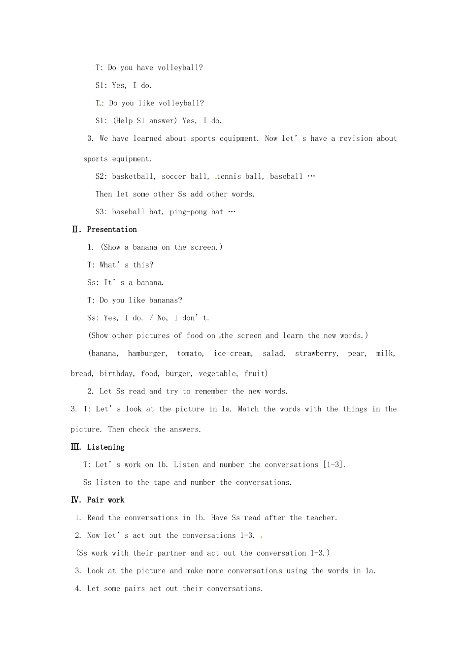 广西南丹县高级中学七年级英语上册《Unit 6 Do you like bananas》教案_第2页