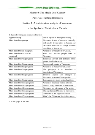外研版英语必修10 Module6 The Maple Leaf Country-A text structure analysis