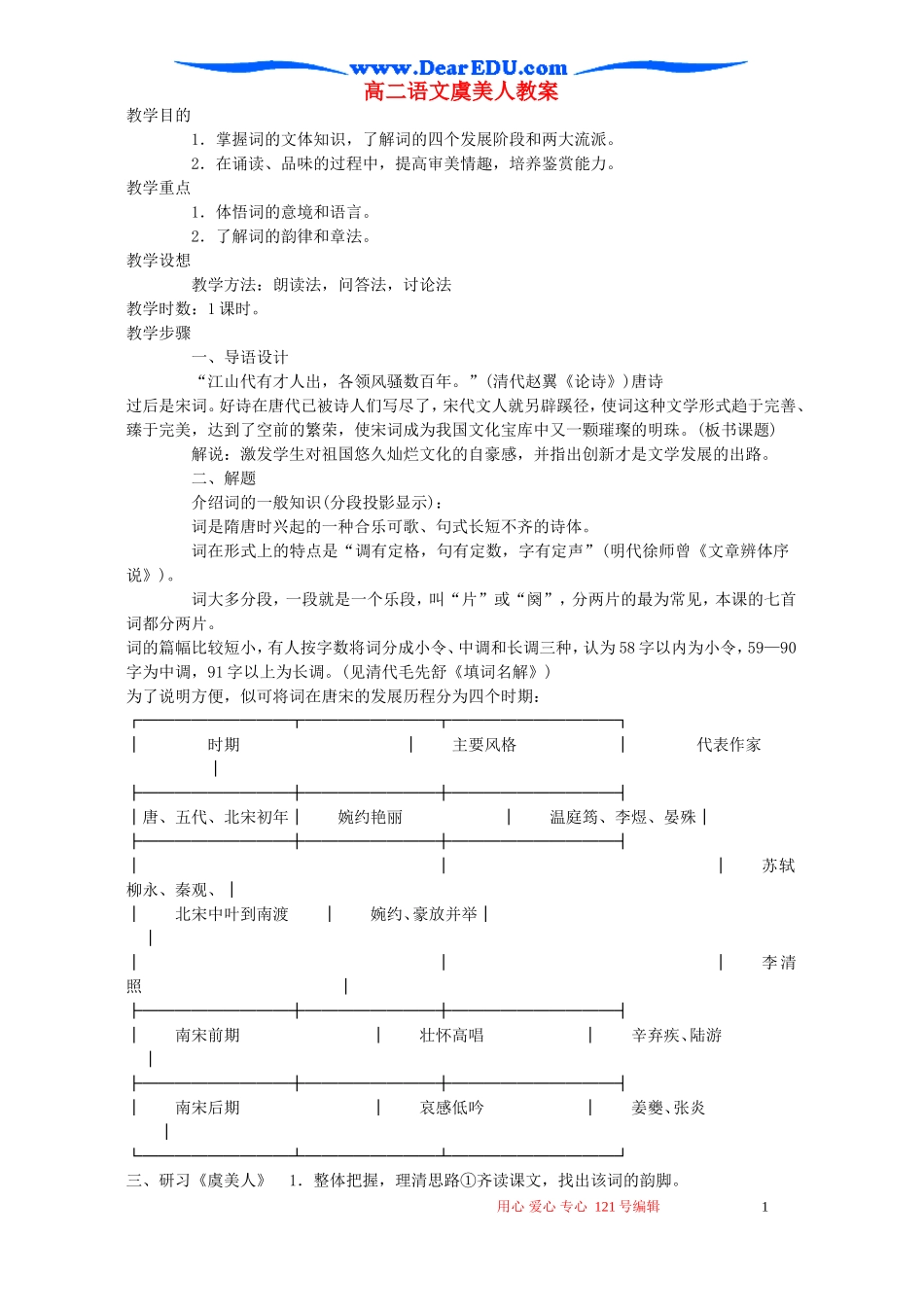 高二语文虞美人教案 苏教版_第1页