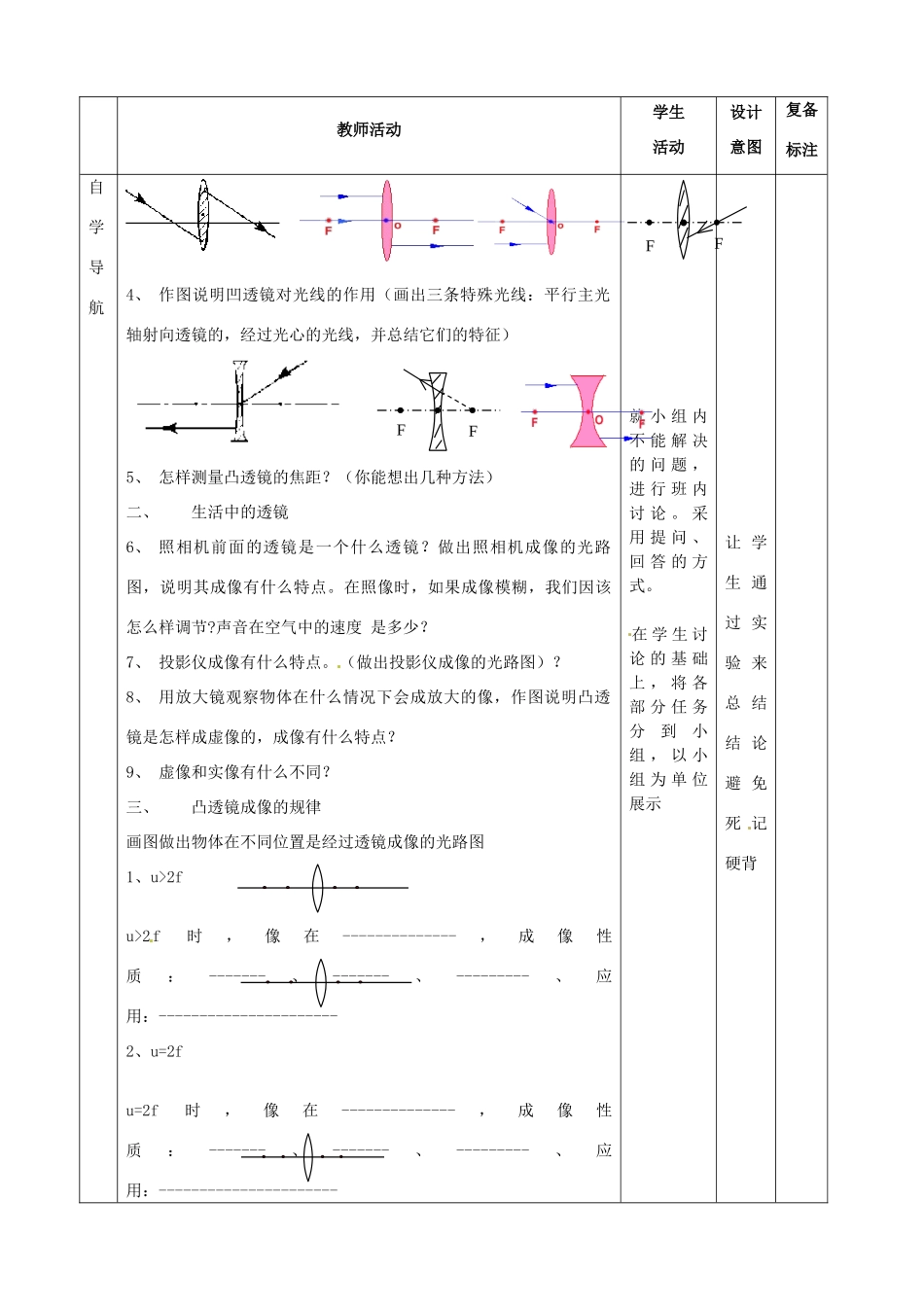 山东省邹平县实验中学八年级物理上册《透镜及其应用》教案（一） 新人教版_第2页
