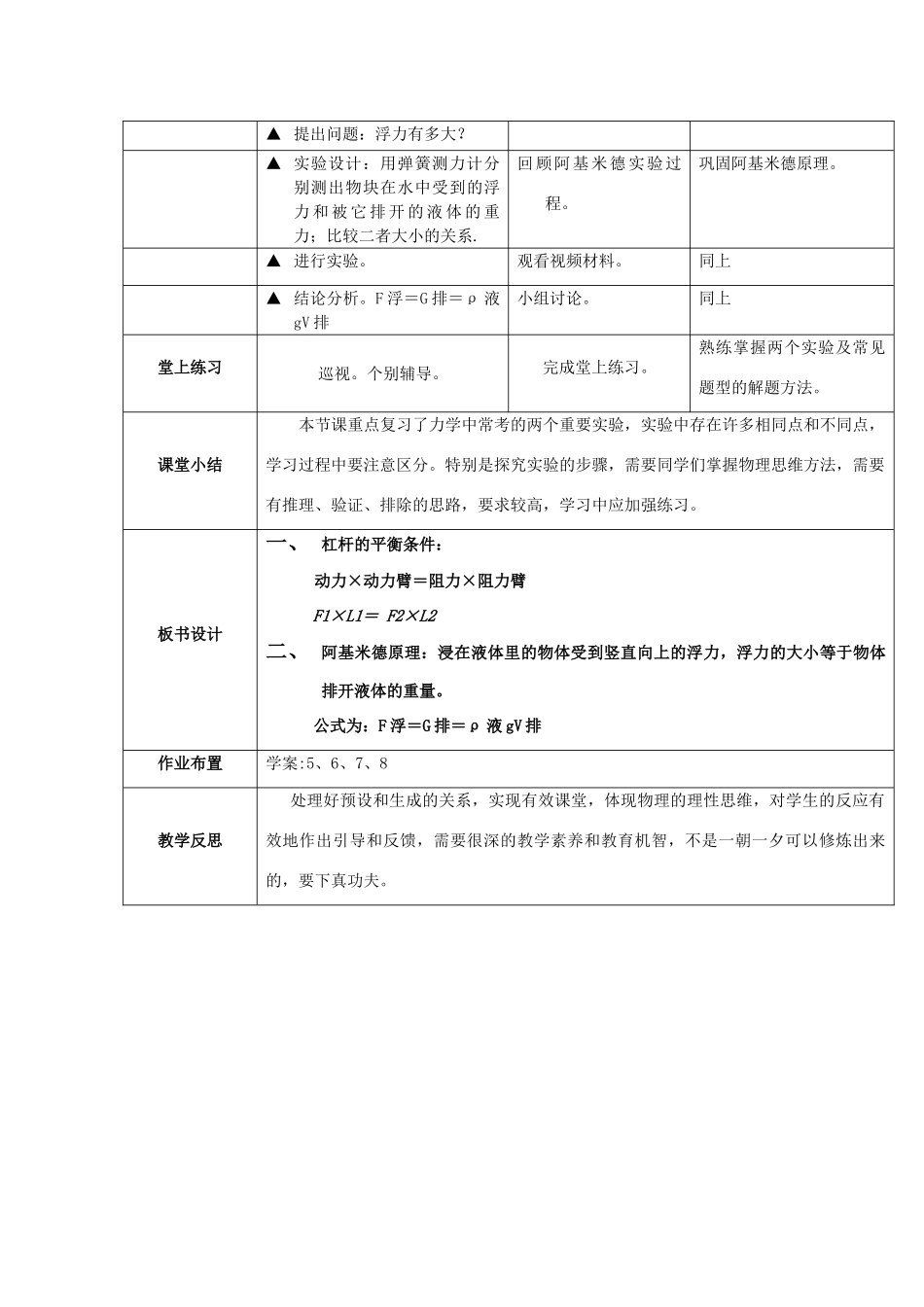 中考物理 杠杆的原理、阿基米德原理复习教案-人教版初中九年级全册物理教案_第2页