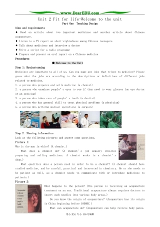 高中英语必修7Unit 2 Fit for life-Welcome to the unit