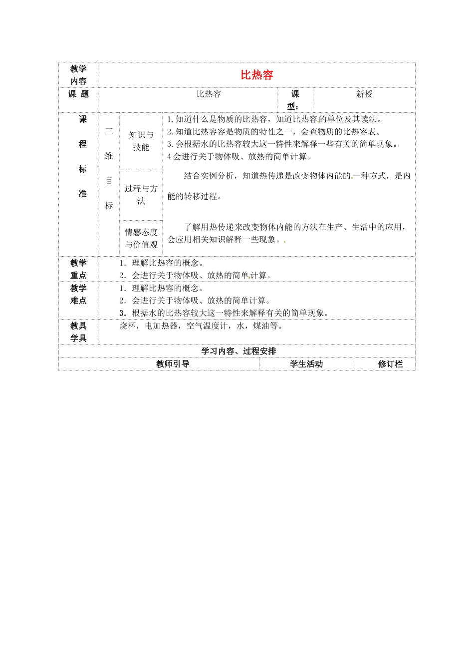 江苏省连云港市九年级物理《比热容》教案（一）_第1页