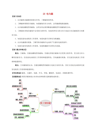 山东省枣庄市峄城区吴林街道中学九年级物理全册 20 电与磁复习教案 （新版）新人教版