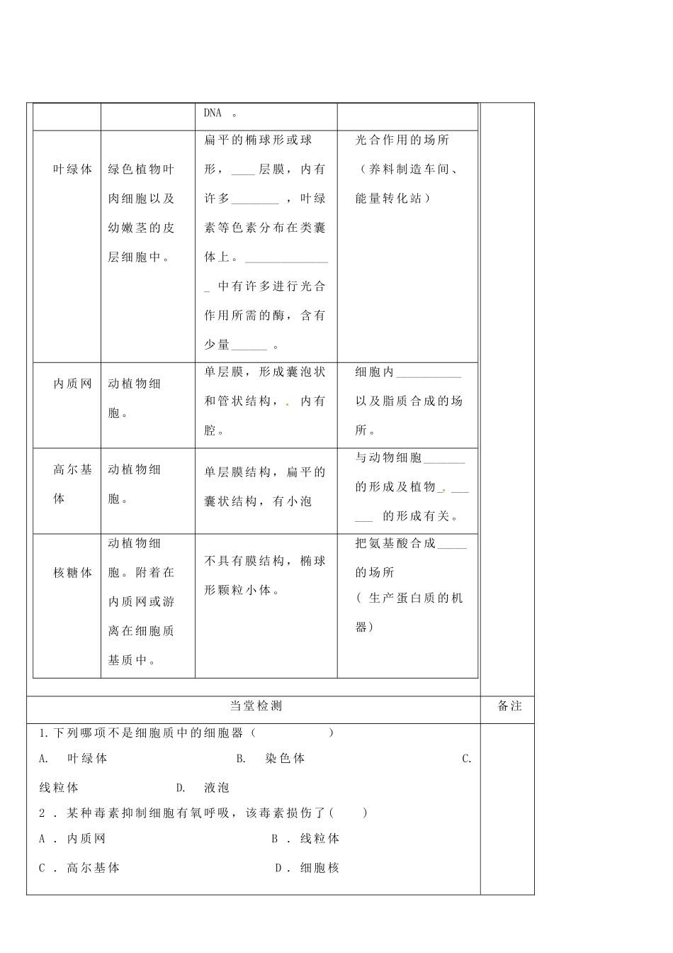 陕西省澄城县寺前中学高中生物 细胞器 第一课时教案 新人教版必修1_第3页