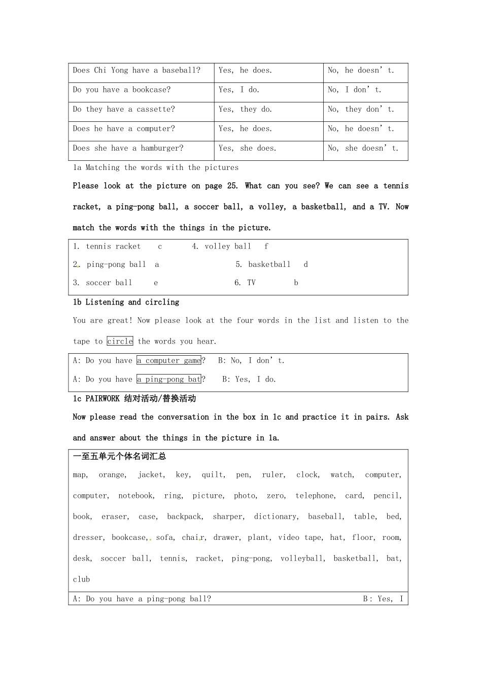 七年级英语上册 Unit 5 Do you have a soccer ball教学设计 （新版）人教新目标版-（新版）人教新目标版初中七年级上册英语教案_第2页