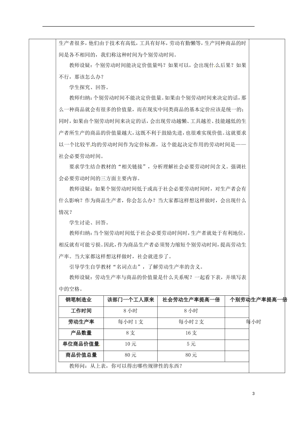 四川省古蔺县中学高中政治 2.1.1 影响价格的因素教案 新人教版必修1_第3页