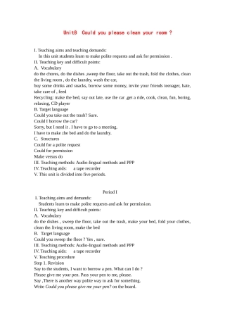 七年级英语下册：Unit 8 Could you please clean your room（教案2）鲁教版