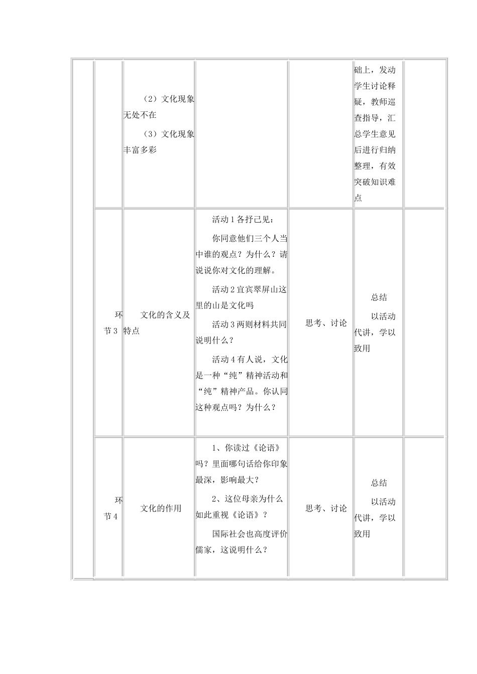 高中政治上学期第1周《体味文化》教学设计-人教版高中全册政治教案_第2页