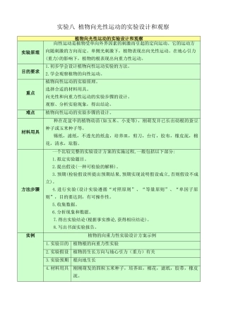 人教版高中生物必修1实验八 植物向光性运动的实验设计和观察