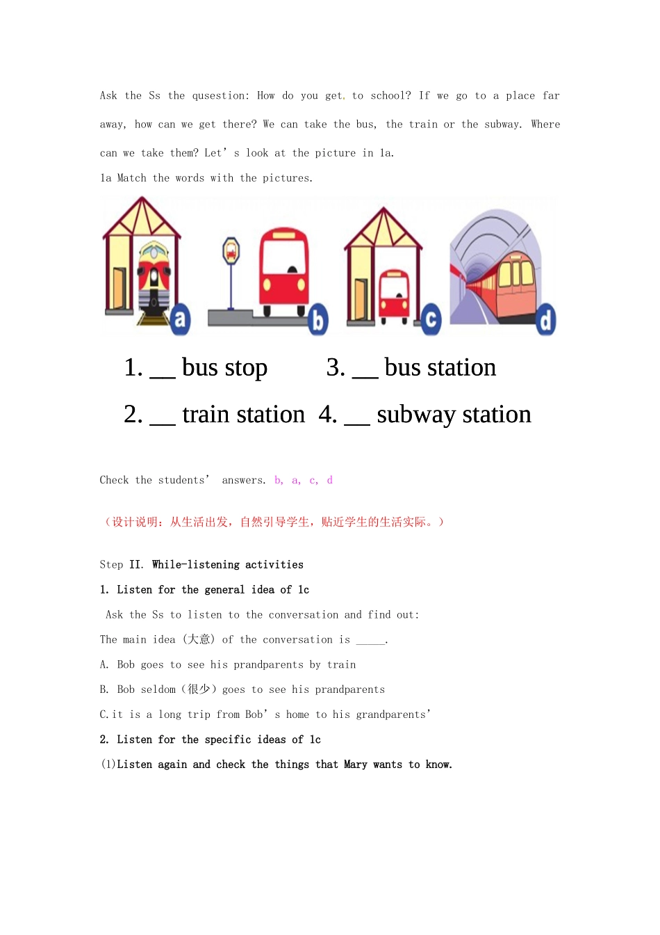 山东省滕州市大坞镇大坞中学九年级英语《Unit 3 How do you get to school Section B（1a-1e）》教案_第2页