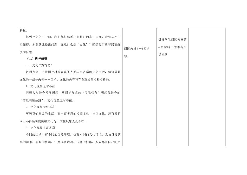 四川省宜宾市一中高二政治《体味文化》教学设计-人教版高二全册政治教案_第2页