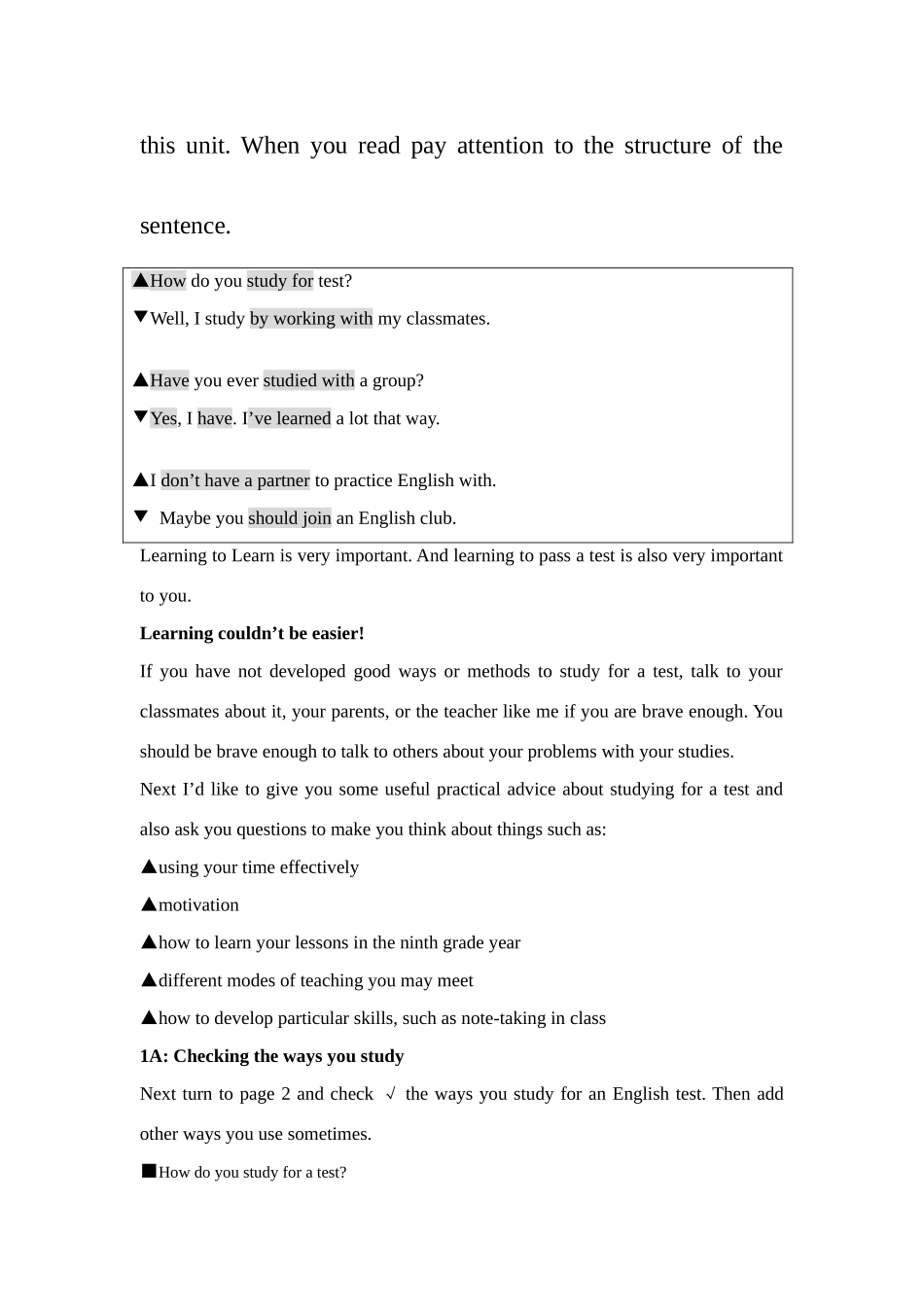 人教新目标九年级英语Unit1 How do you study for a test全英精品教案_第2页