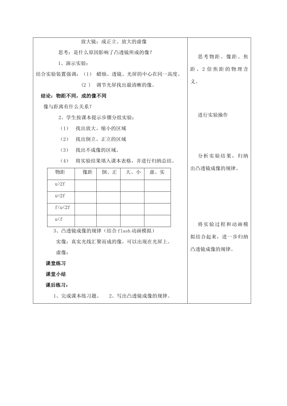 四川省宜宾市屏山县金江初级中学八年级物理上册 第五章 透镜及其应用 第三节 凸透镜成像规律集体备课教案 （新版）新人教版_第2页