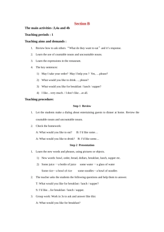 七年级英语上册 Unit 3 Section B 教案 湘教版