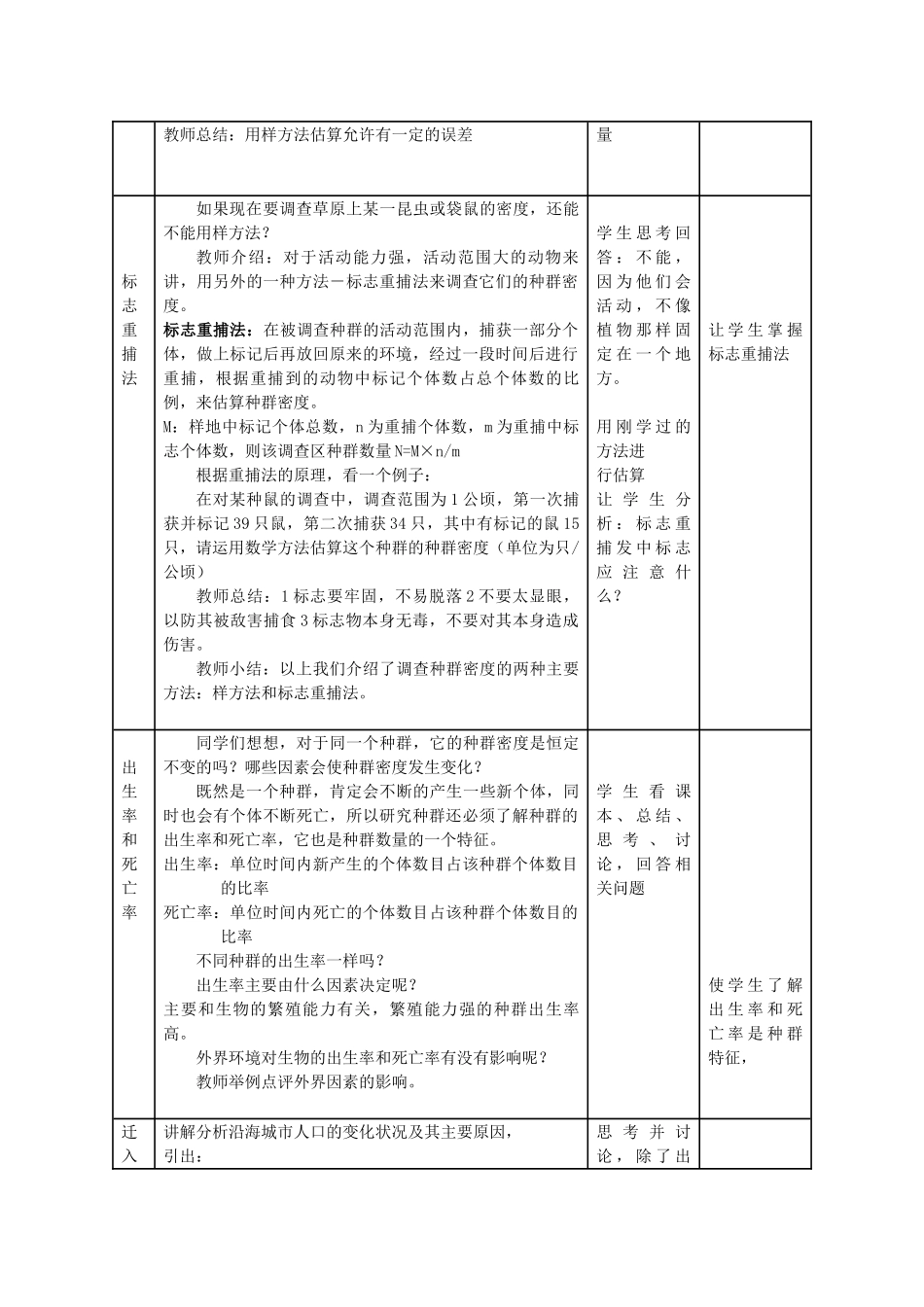 云南省陇川县第一中学高二生物 第四章 第一节种群的特征和种群的数量变化教学设计_第3页