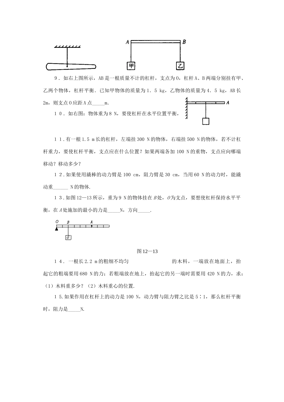 广东省东莞市寮步信义学校八年级物理下册 6.5探究杠杆的平衡条件（第四课时）练习（无答案） 粤教沪版_第2页