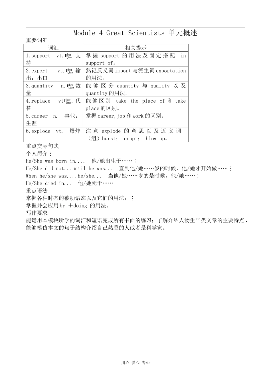 高中英语Module 4 Great Scientists 单元概述外研版必修四_第1页