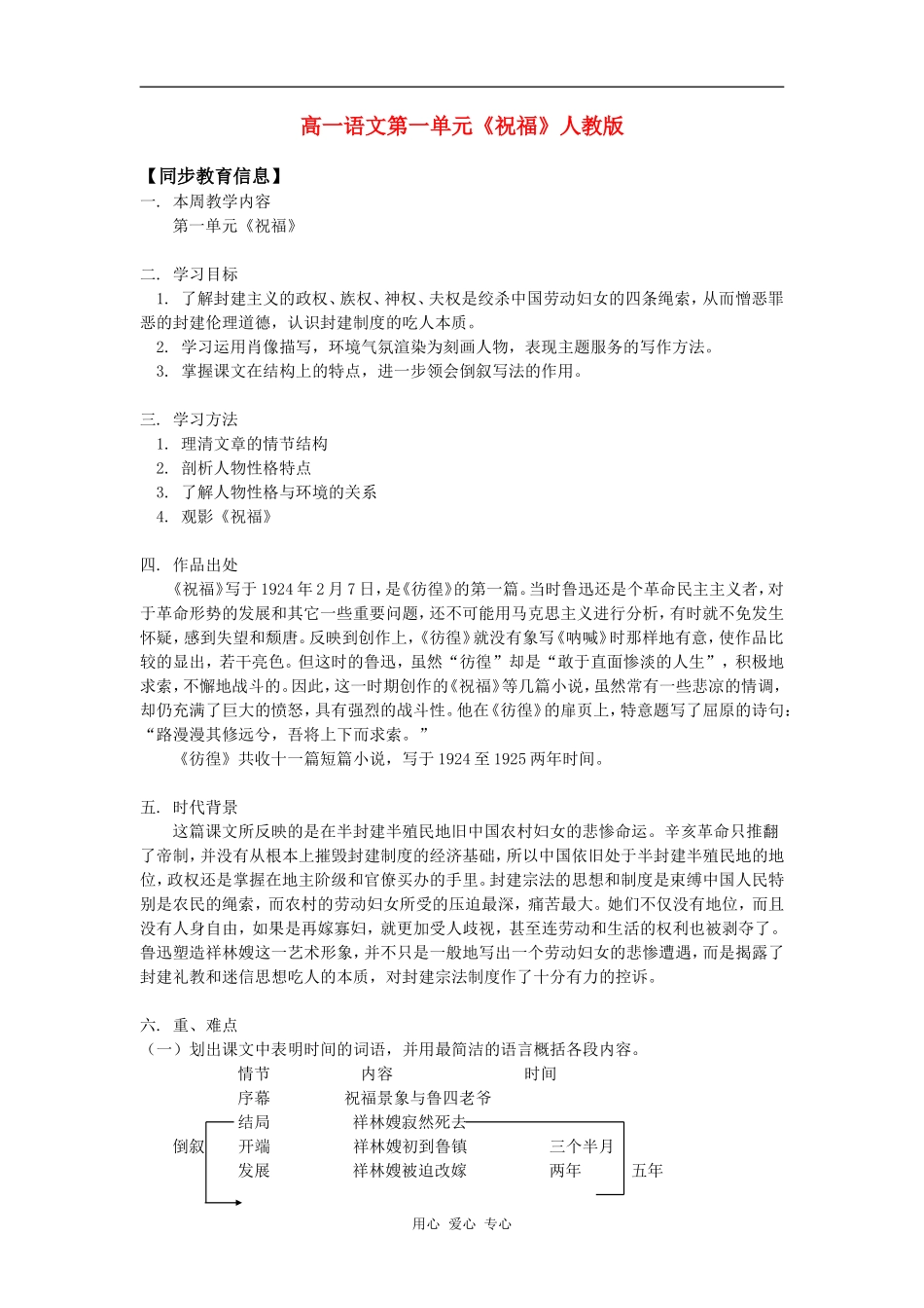 高一语文第一单元《祝福》人教版知识精讲_第1页