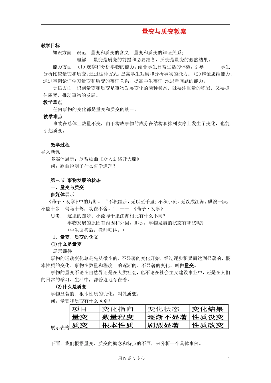 高中政治 质变与量变的关系教案 新人教版_第1页