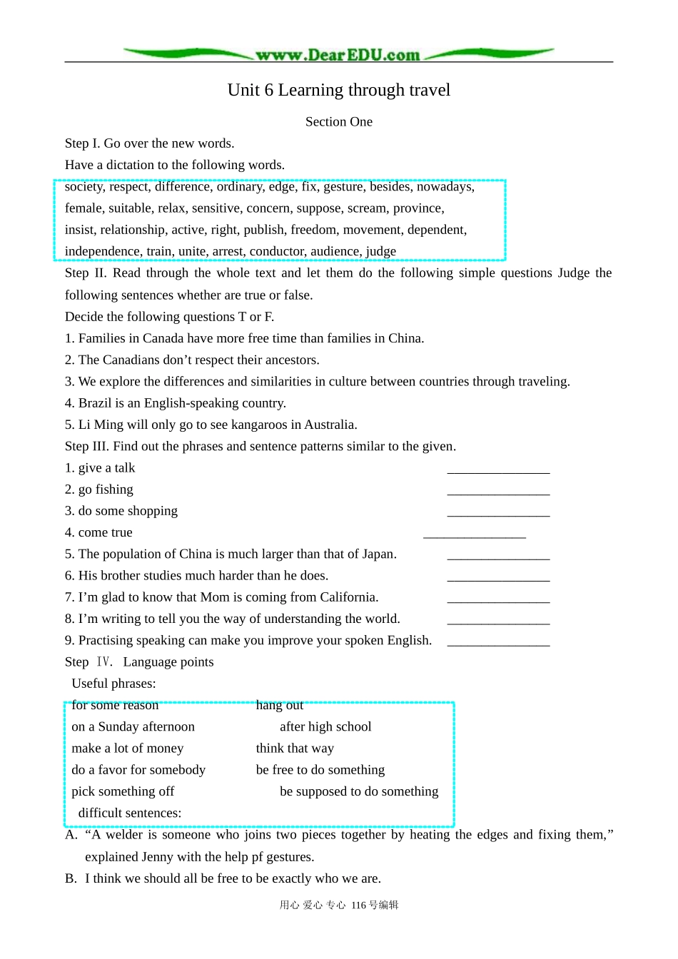 高中英语Unit 6 Learning through travel教案_第1页