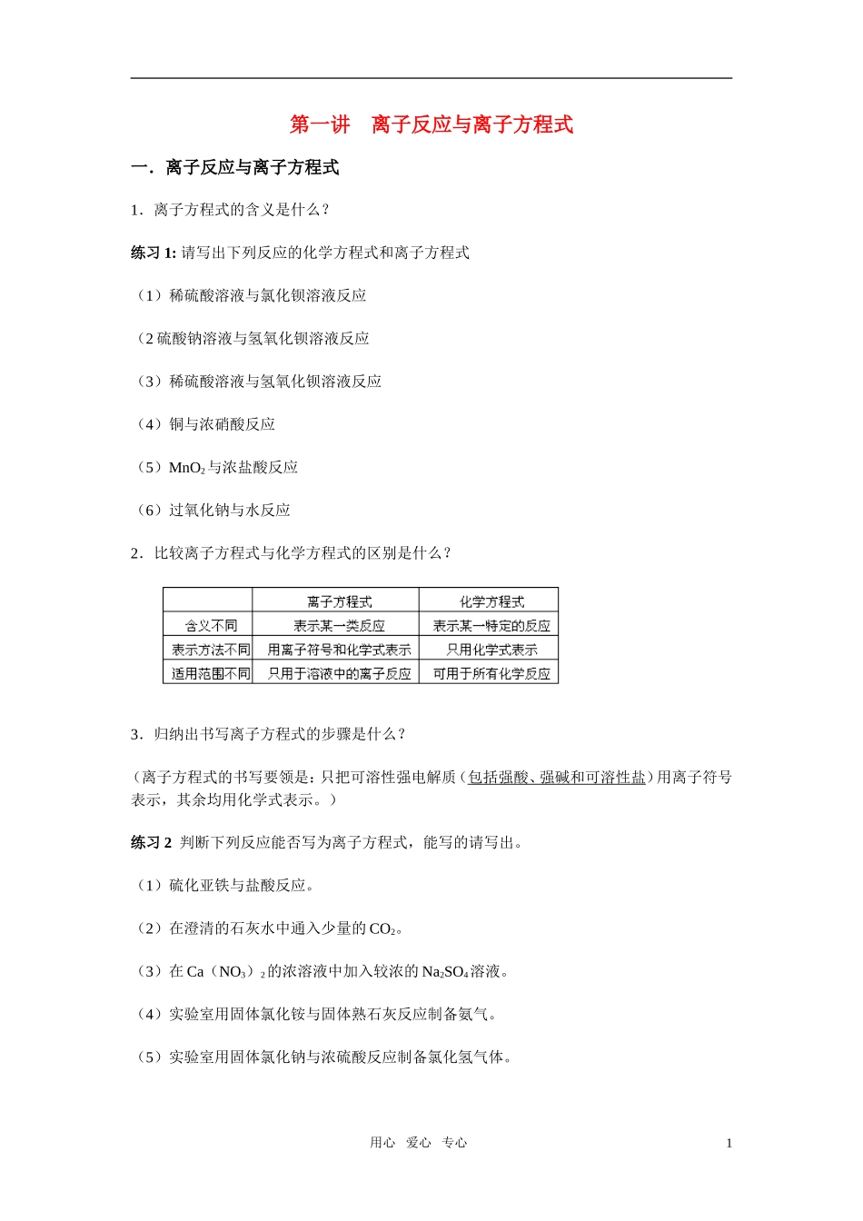 高三化学二轮专题复习 离子反应与离子方程式教案_第1页