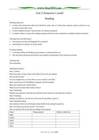 高中英语必修4Unit 3 Tomorrow’s world--Reading(1)