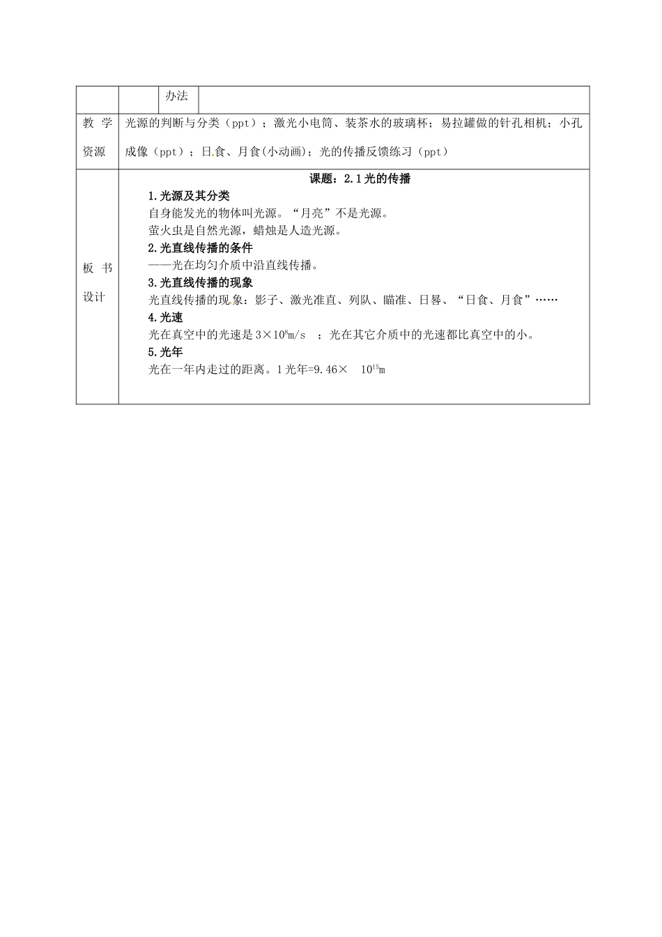 新疆生产建设兵团第五师八十六团第一中学八年级物理上册 第一节 光的直线传播教案 新人教版_第2页