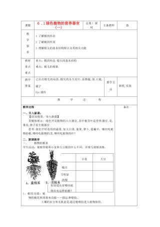 八年级科学上册 6.1 绿色植物的营养器官教案(一) 华东师大版