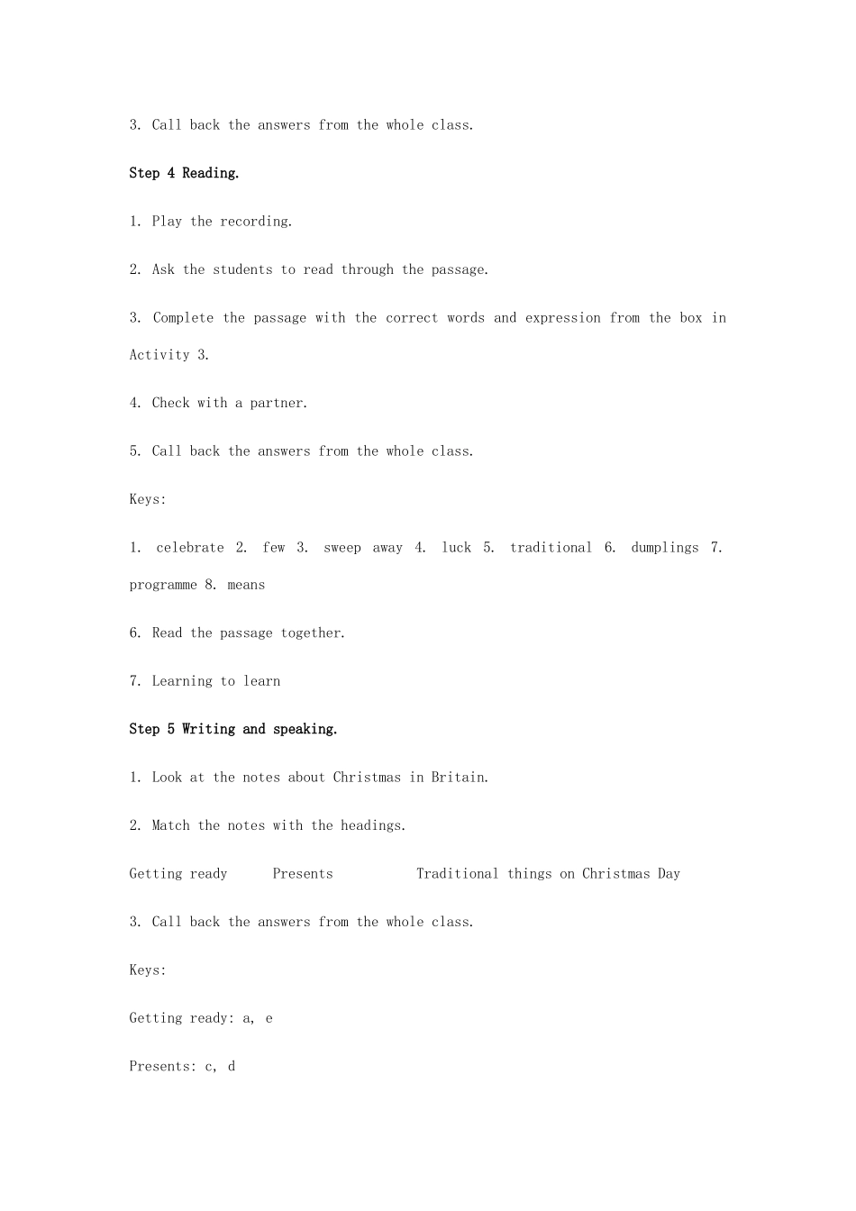 七年级英语上册 Module 10 Spring Festival Unit 2 My mother's cleaning our houses and sweeping away bad luck教案（新版）外研版-（新版）外研版初中七年级上册英语教案_第3页